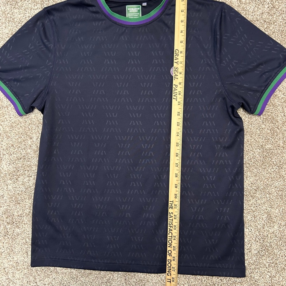 Wimbledon Performance Tee Men Size Medium Wicking Navy Blue Tennis - Picture 3 of 7